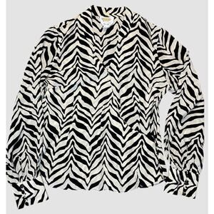 TALBOTS Women's Pure Silk Blouse Size 6 Vintage Quiet Luxury Zebra Print Office